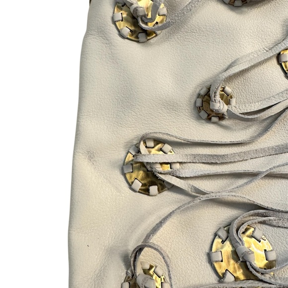 Chi Carlos Falchi ivory cream leather fringe  boho crossbody purse bag - Picture 5 of 9